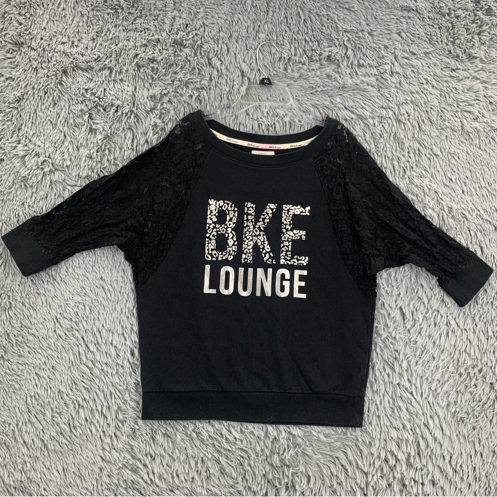 BKE Buckle Sweatshirt Lounge Womens Large Black Lace Sleeves